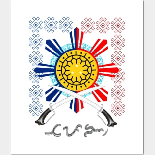 Philippine Sun / Philippine Swords (Ginunting) / Baybayin word Tapang (Courage) Posters and Art